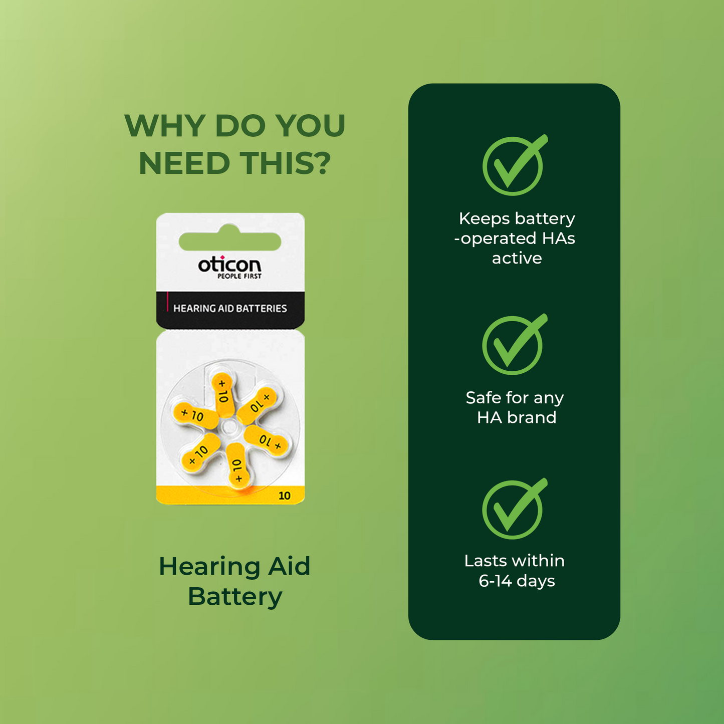 Oticon Hearing Aid Battery Pack - Size 10 (sold per pack)