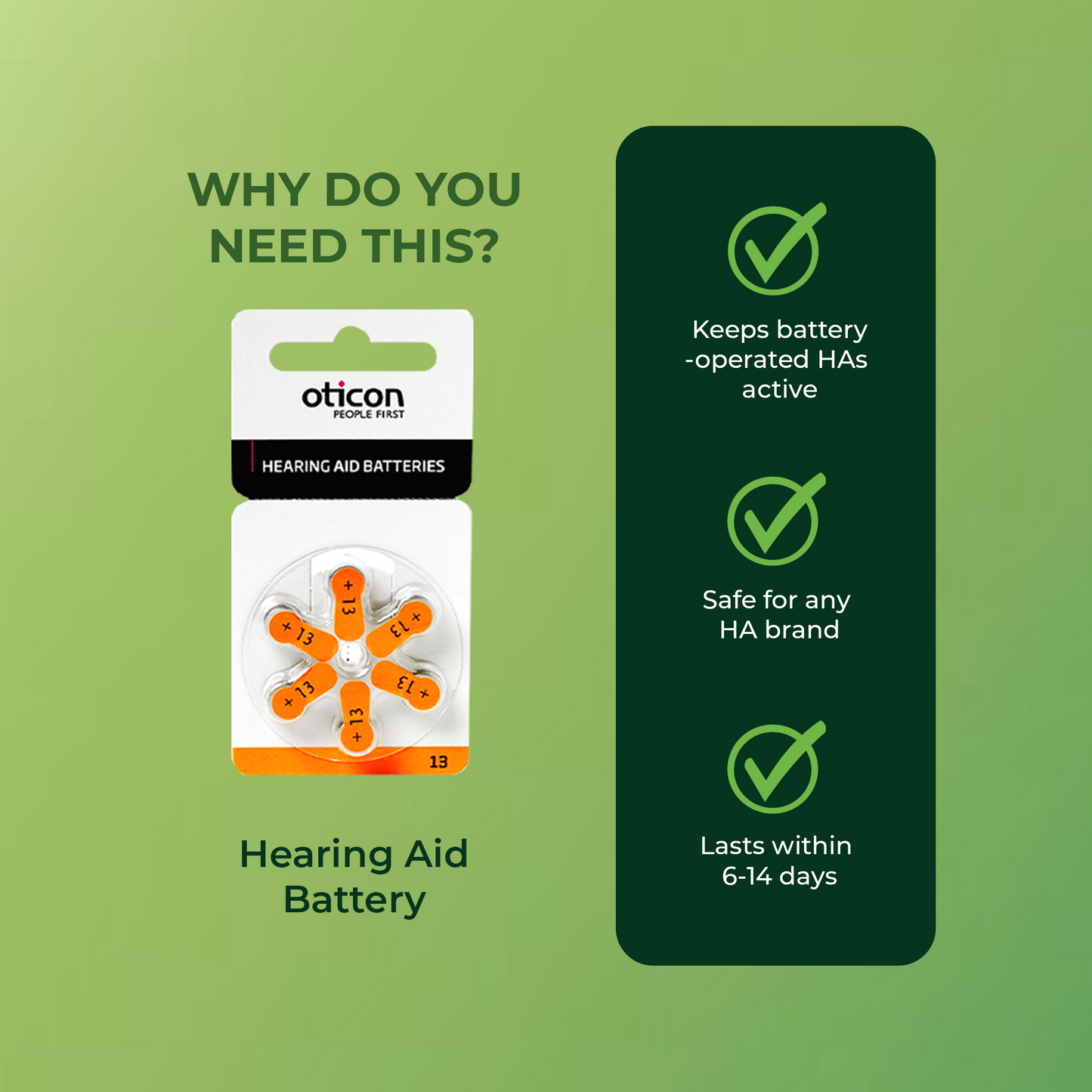 Oticon Hearing Aid Battery Pack - Size 13 (sold per pack)