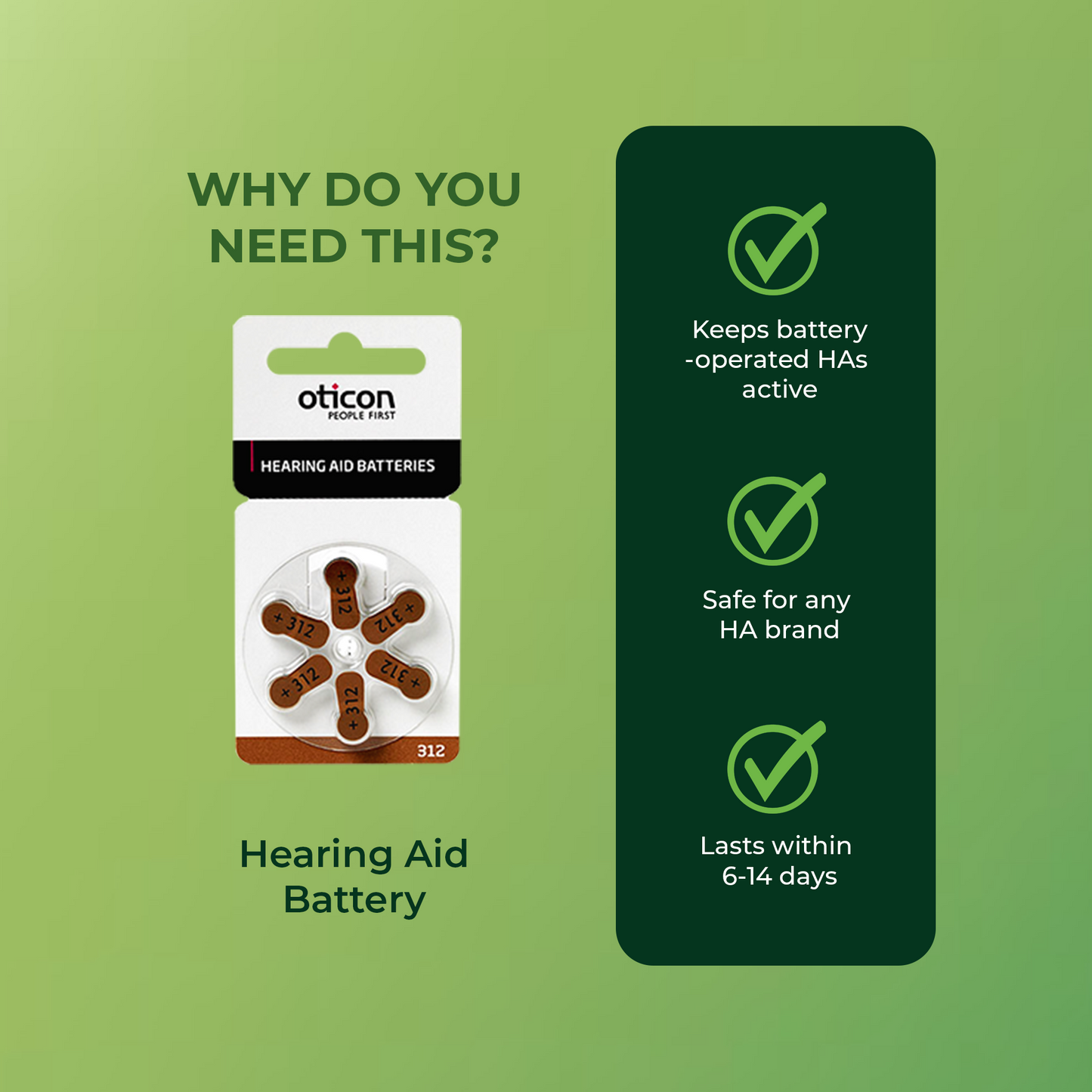 Oticon Hearing Aid Battery Pack - Size 312 (sold per pack)