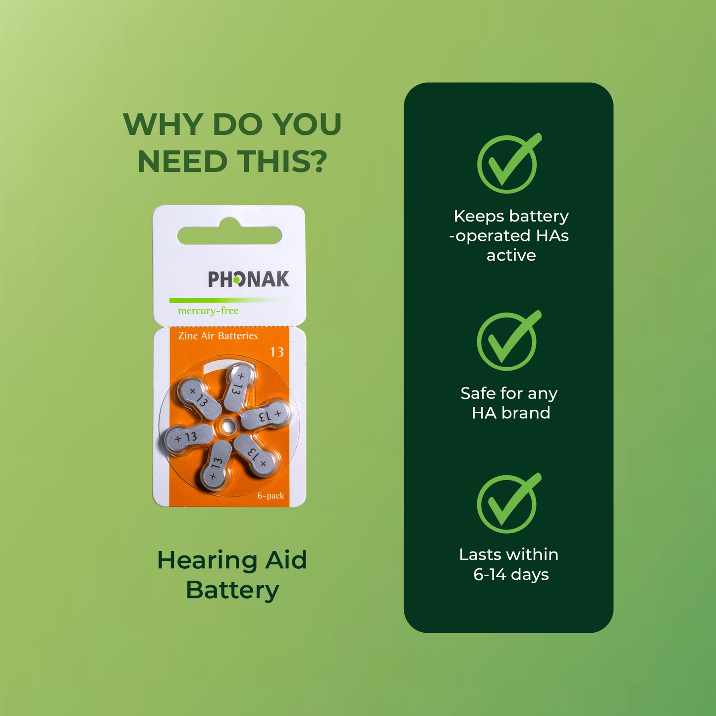 Phonak Hearing Aid Battery - Size 13 (sold per pack)
